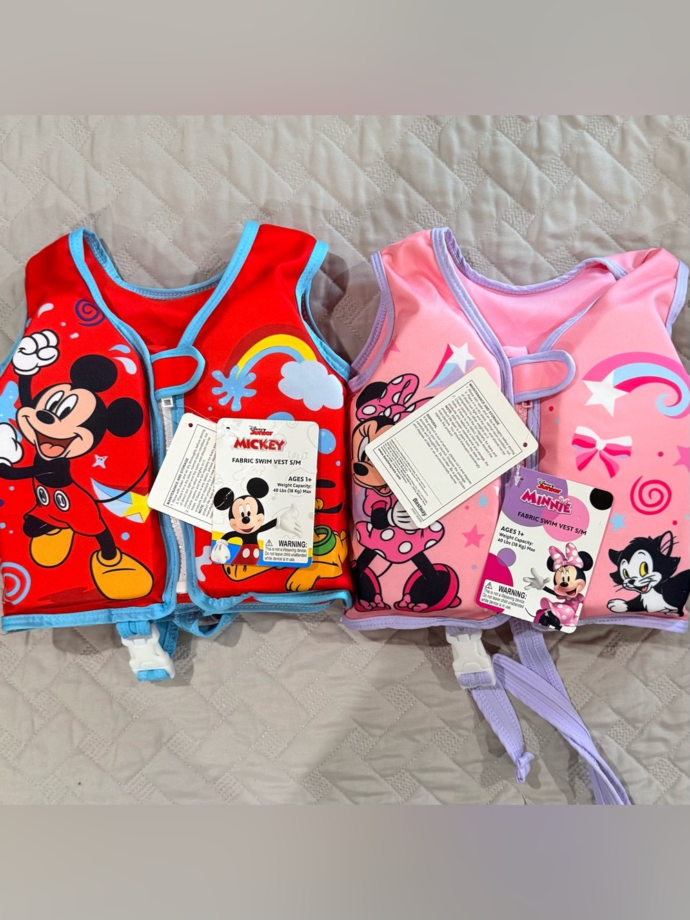 Disney Swim Vest Lot of 2 Mickey and Minnie Mouse Ages 1+ Up to 40 LBS New NWT